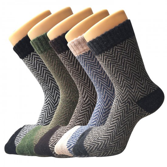 Senker Pack of 5 Mens Thick Knit Warm Casual Wool Crew Winter Socks, Size 5 to 10 - Click Image to Close