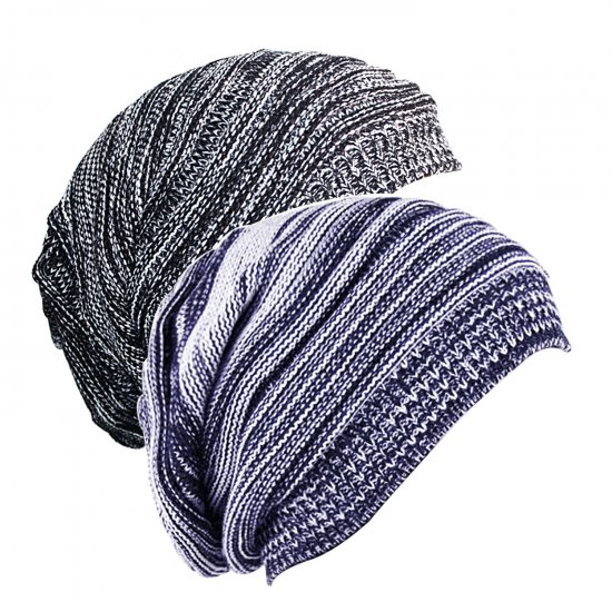 Senker 2 Pack Stylish Wrinkled Beanie Cap Slouchy Skull Hat - Click Image to Close