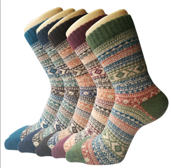 Senker Fashion 5 Pack Womens Wool Socks Winter Warm Socks Thick Knit Cabin Cozy Crew Soft Socks Gifts for Women, A-green - Click Image to Close